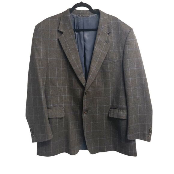 CAMBRIDGE Cashmere Button Front Blazer Jacket Sport Coat Brown Blue 48R - Picture 1 of 11